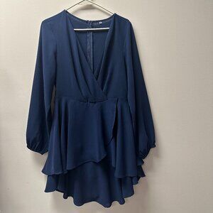 Blue Mini Dress Ruffle Bottom